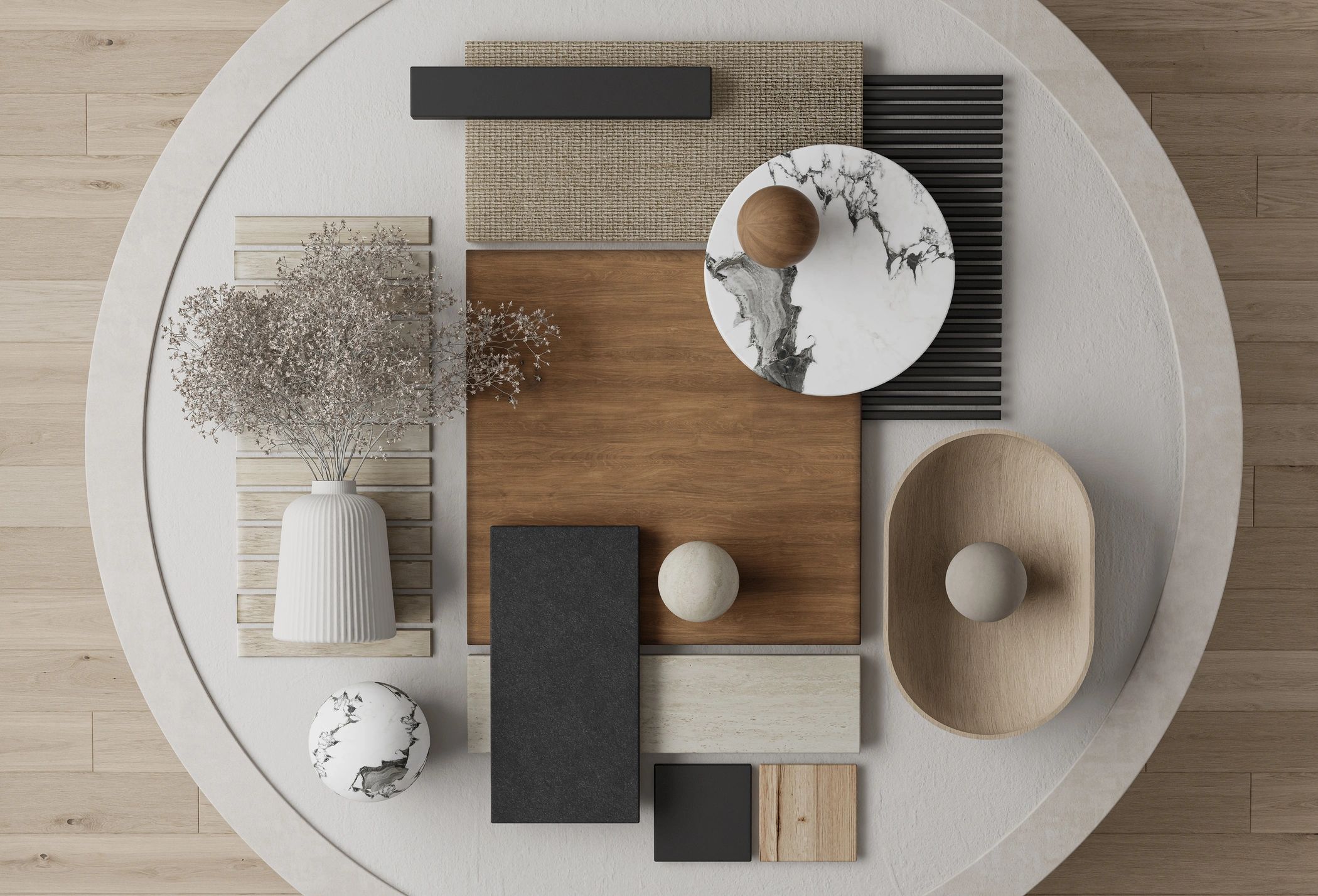 Interior materials and styling moodboard