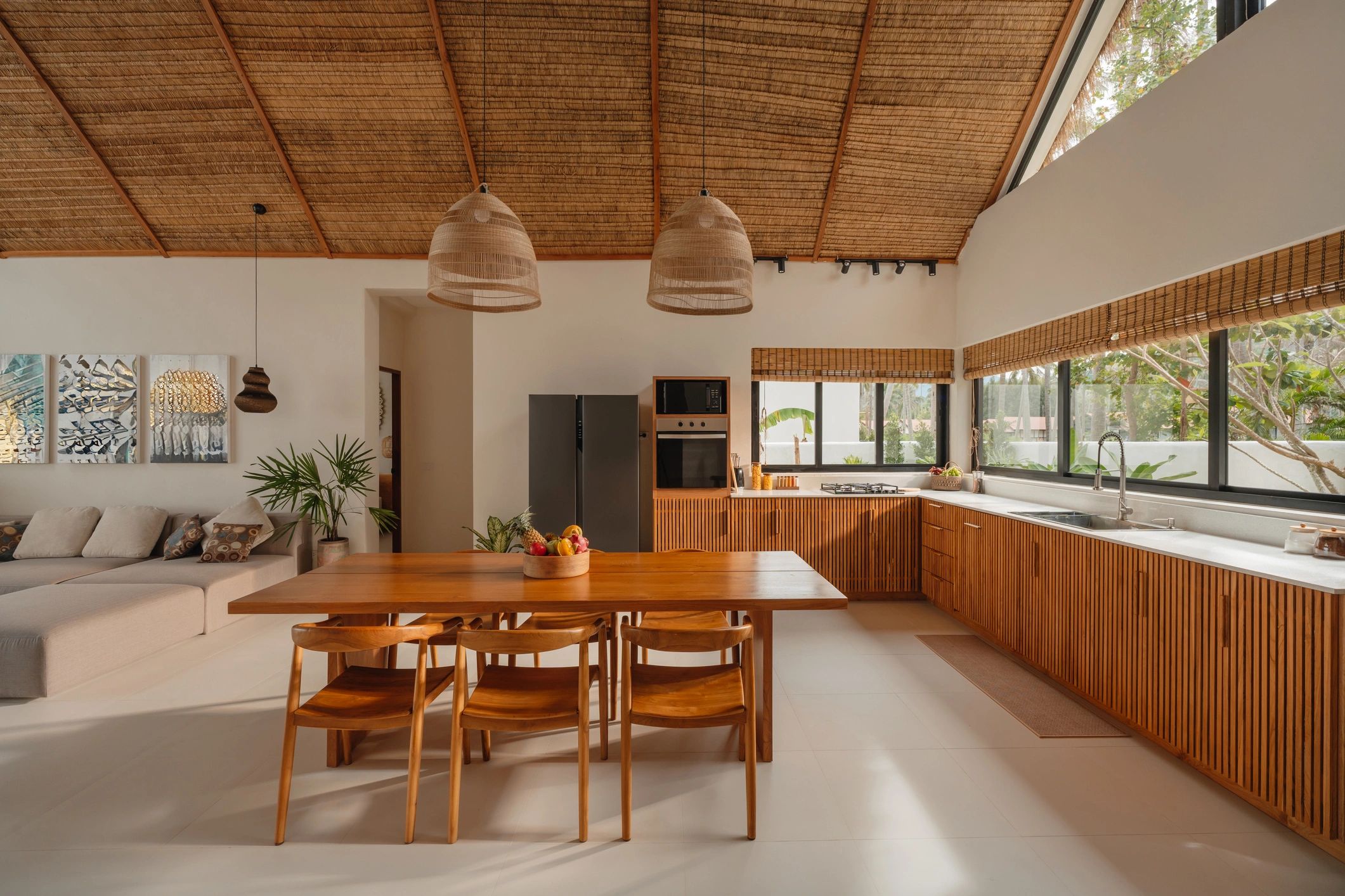 Modern wooden kitchen and dining area